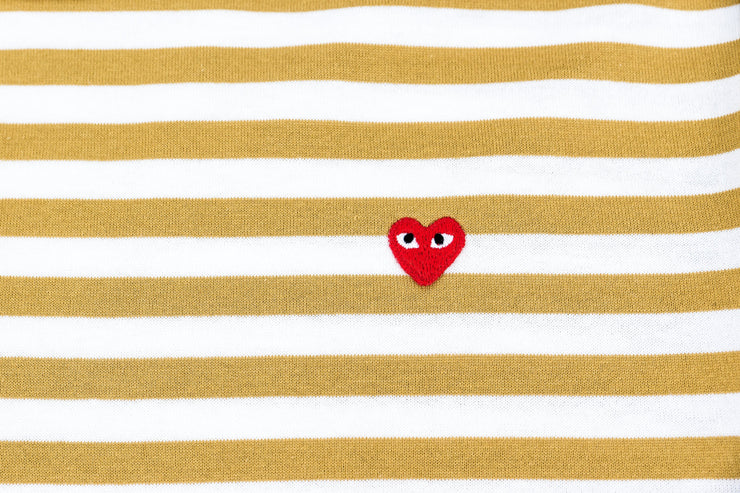 CDG PLAY COLOR SERIES LITTLE RED HEART STRIPED LONG-SLEEVED-YELLOW/WHITE