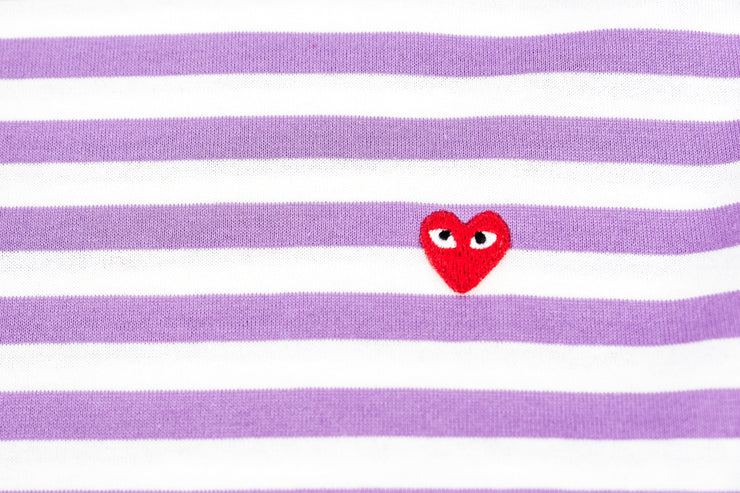 CDG PLAY COLOR SERIES LITTLE RED HEART STRIPED LONG-SLEEVED-PURPLE/WHITE