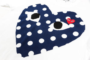 CDG PLAY T-SHIRT POLKA DOT BIG HEART-WHITE/NAVY