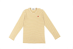 CDG PLAY COLOR SERIES LITTLE RED HEART STRIPED LONG-SLEEVED-YELLOW/WHITE