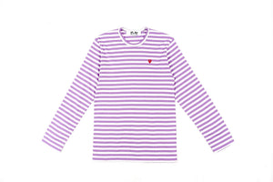 CDG PLAY COLOR SERIES LITTLE RED HEART STRIPED LONG-SLEEVED-PURPLE/WHITE