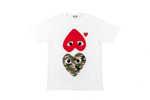 CDG PLAY T-SHIRT CAMO HEART & RED HEART-WHITE