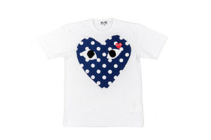 CDG PLAY T-SHIRT POLKA DOT BIG HEART-WHITE/NAVY