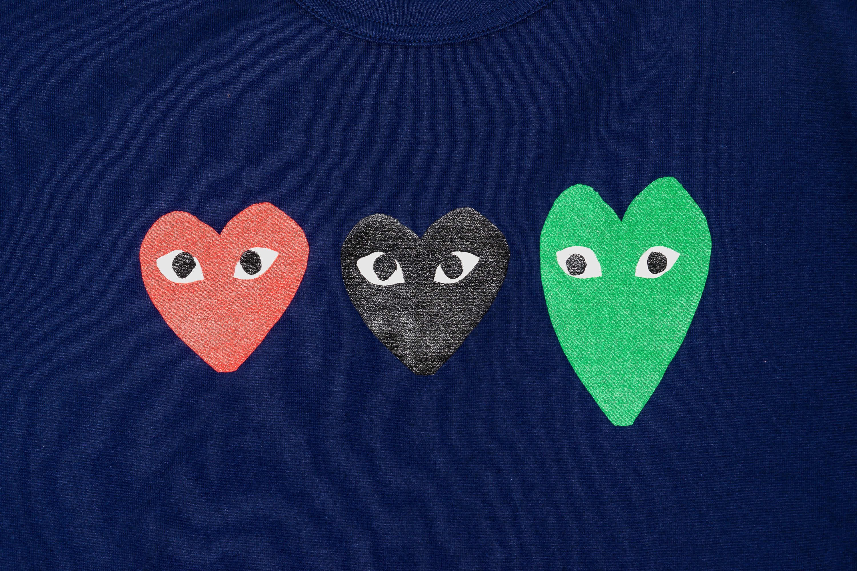 CDG PLAY THREE HEARTS T-SHIRT