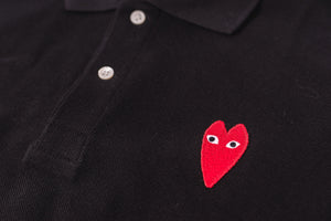 CDG PLAY POLO SHIRT LONG RED HEART - BLACK
