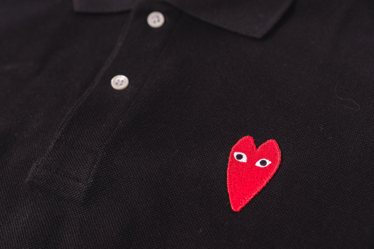 CDG PLAY POLO SHIRT LONG RED HEART - BLACK