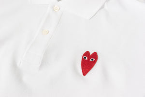 CDG PLAY POLO SHIRT LONG RED HEART - WHITE