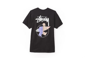 STUSSY SURFMAN CHECK TEE - BLACK