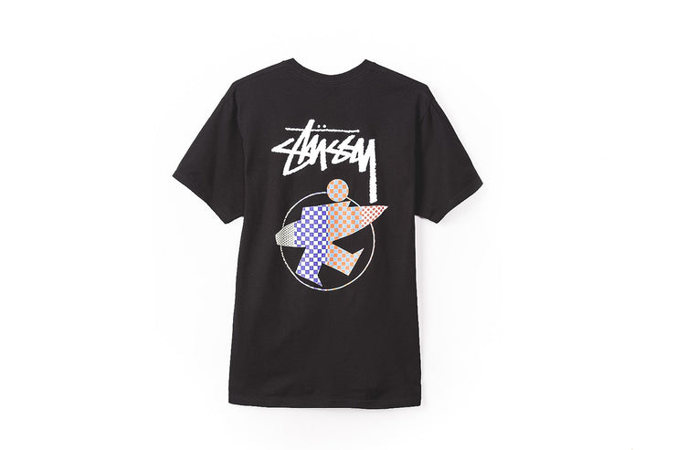 STUSSY SURFMAN CHECK TEE - BLACK